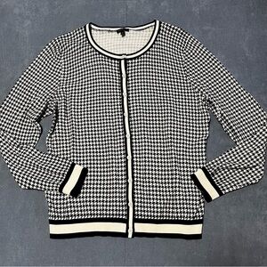 Talbots Large Button Up Cardigan Sweater Black White Houndstooth Stretch Soft